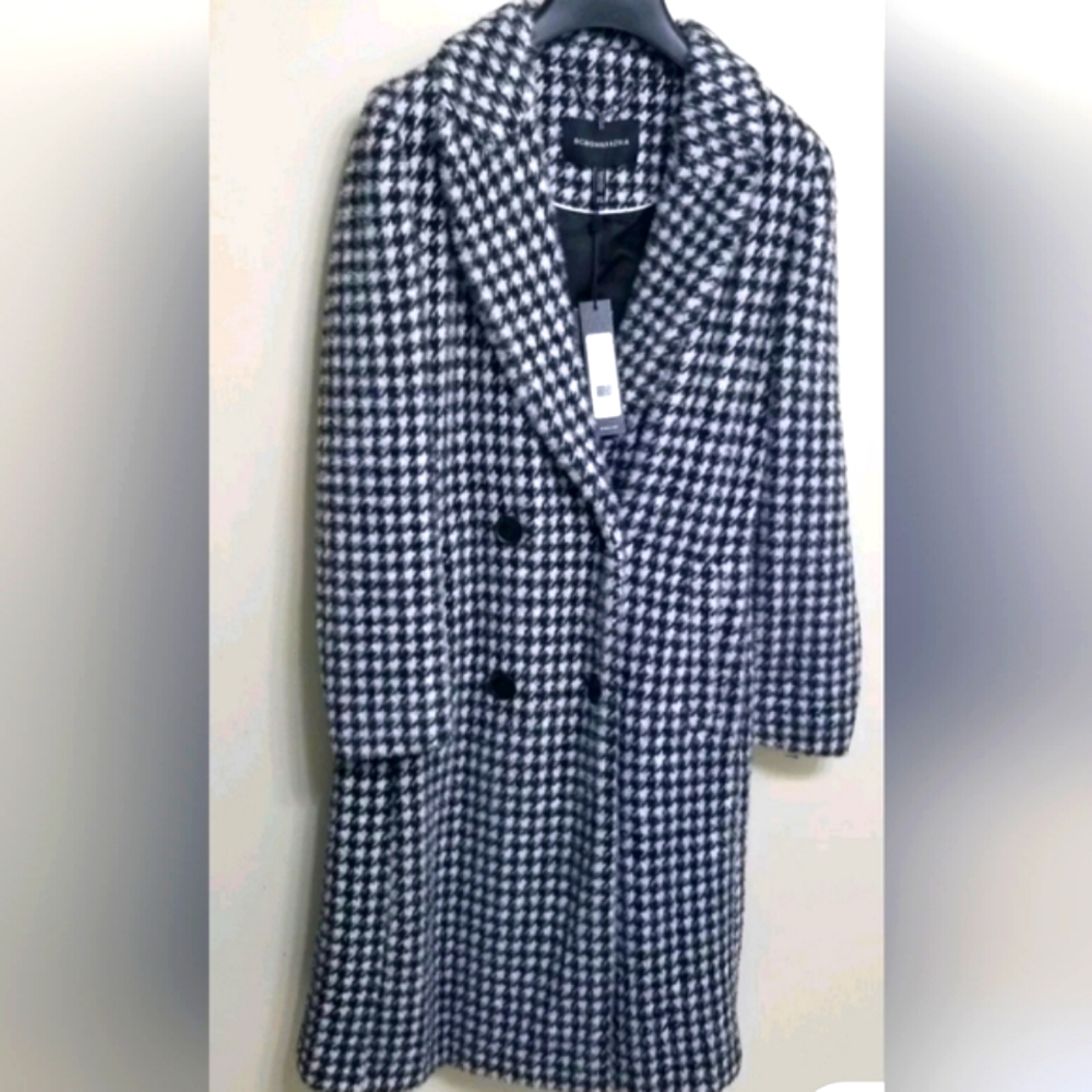 BCBGMAXAZRIA Houndstooth Double Breasted Coat -XXS - Black & White  New with Tag